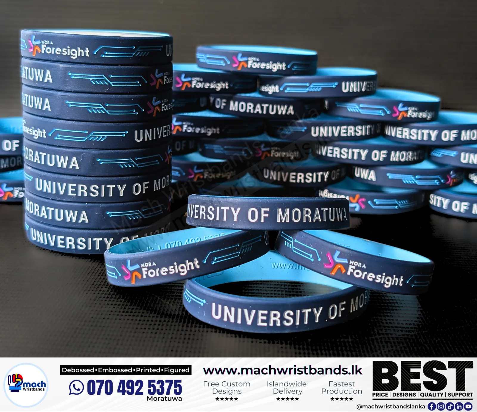 Coated debossed wrist bands